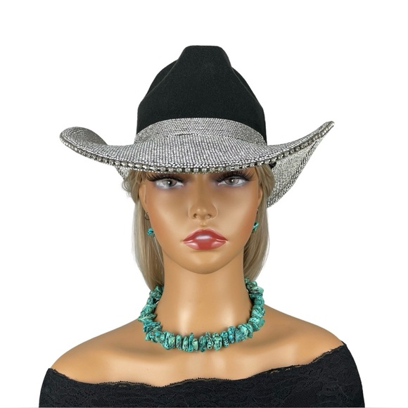 Dazzling Rhinestone Western Hat – Black & Silver Cowgirl Glam